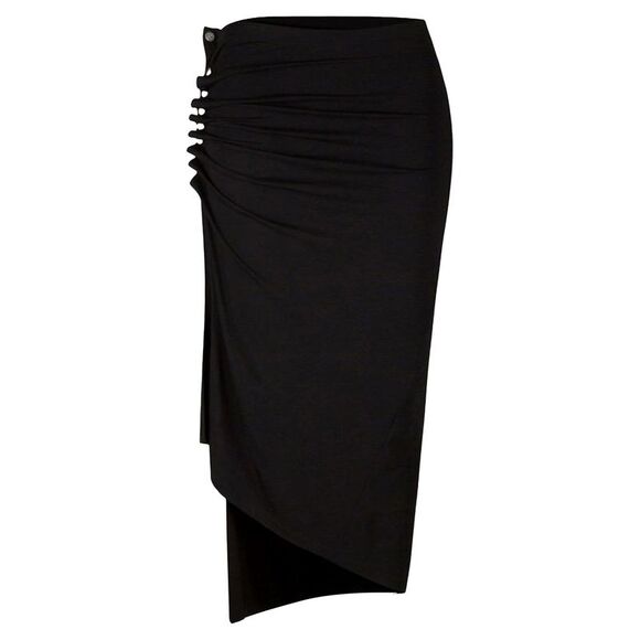 Black drapé pression mid-length slit skirt - Picture 1 of 4
